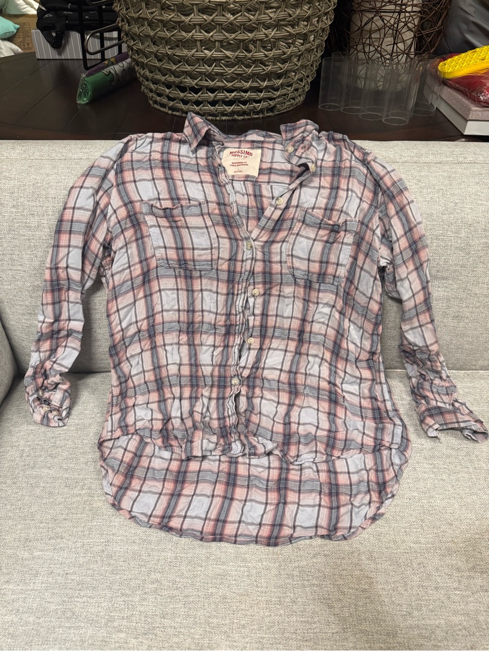 Mossimo Supply Co. Pink and Gray Plaid Button-Down Shirt